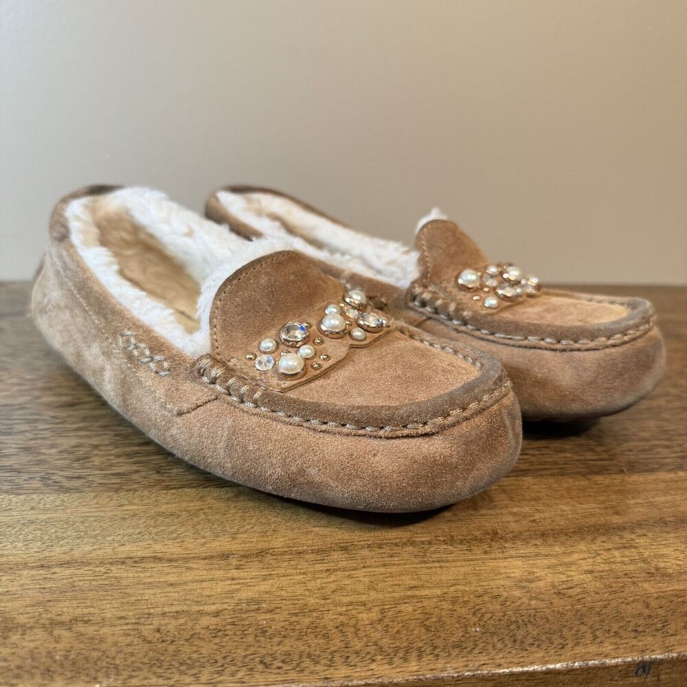 UGG ANSLEY BRILLIANT SWAROVSKI CRYSTAL CHESTNUT MOCCASIN US 7